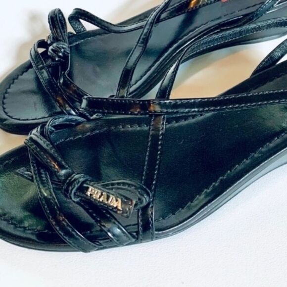 Prada Vernice patent bow slingback wedge S… - Picture 13 of 13